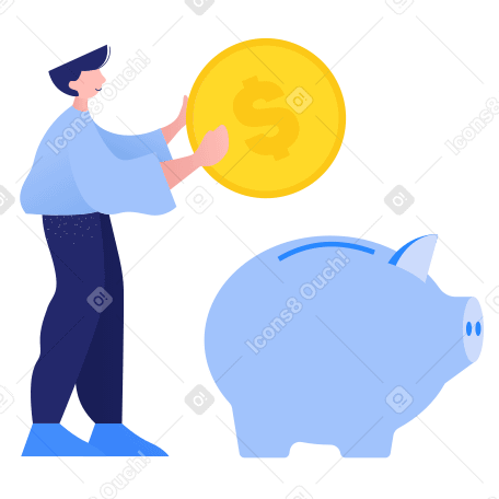 男子在存钱罐里存美元 PNG, SVG