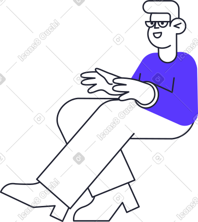 seated happy man in glasses and blue sweater PNG, SVG