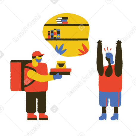 Delivery guy handing over packages to the customer Illustration in PNG, SVG