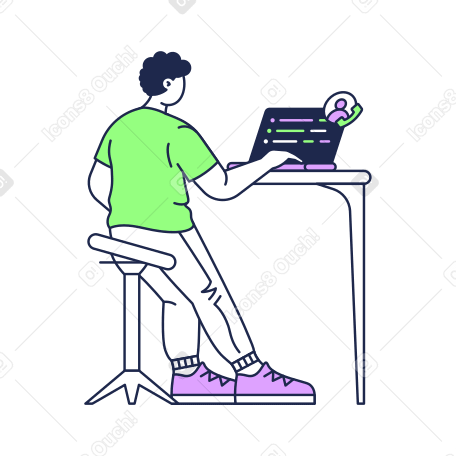 Ilustración animada de Programador masculino que tiene una reunión en línea en GIF, Lottie (JSON), AE
