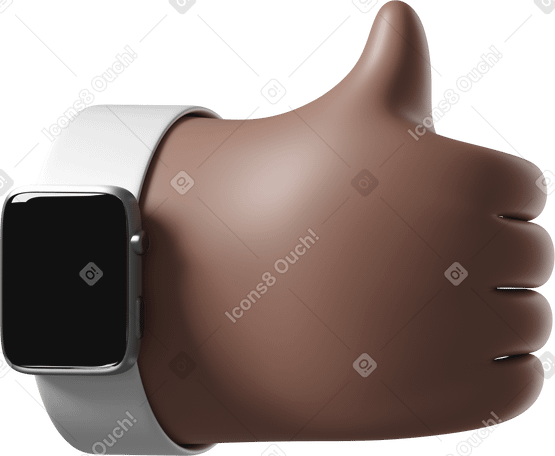 3D Main de peau brune avec smartwatch éteinte montrant les pouces vers le haut PNG, SVG