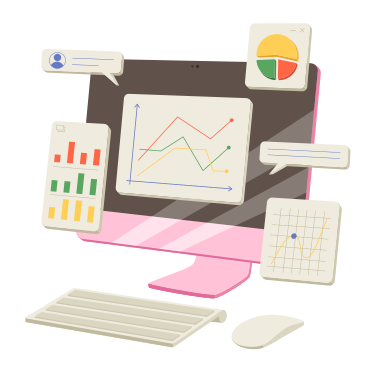 Data analytics with different charts on PC PNG, SVG