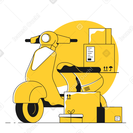 Delivery scooter with boxes animated illustration in GIF, Lottie (JSON), AE