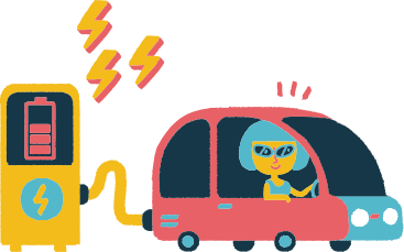 Une femme dans une voiture recharge son véhicule électrique PNG, SVG