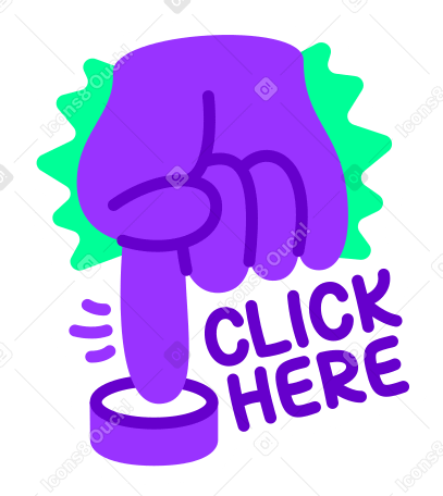 lettering sticker click here hand green violet Illustration in PNG, SVG