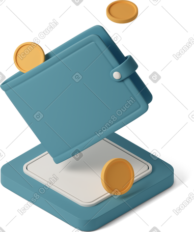 3D flying wallet with coins PNG, SVG