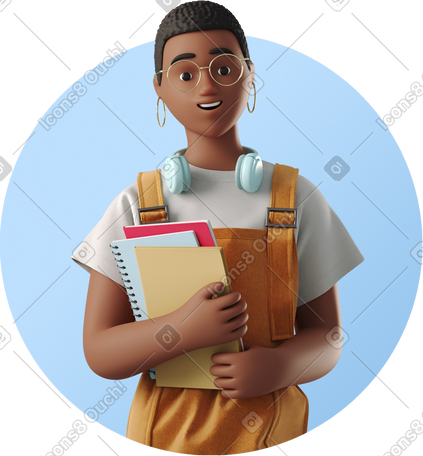 3D avatar of female student with notebooks PNG, SVG