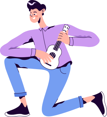Ilustración animada de El hombre se arrodilló sobre una rodilla con una guitarra en GIF, Lottie (JSON), AE