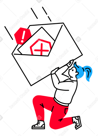 Huge envelope with spam falling on a girl Illustration in PNG, SVG