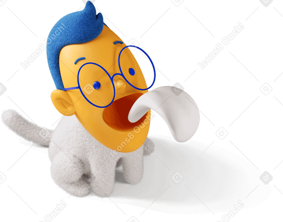 3D Three-quarter top view of a boy with his tongue out looking up right Illustration in PNG, SVG