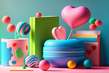 3d 情人节背景与礼品盒和心 PNG, SVG