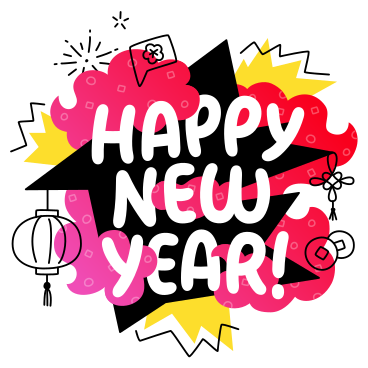 Happy Chinese New Year lettering colorful with doodles PNG, SVG