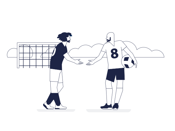 Football players greet each other with a handshake on the field Illustration in PNG, SVG