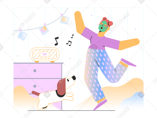 Girl in pajamas dancing and singing  Illustration in PNG, SVG