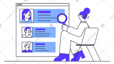 Woman with magnifier looking for empoyees online PNG, SVG