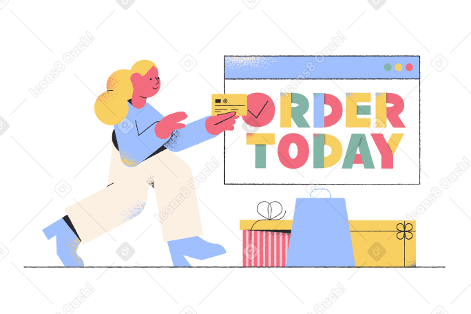 Lettering Order Today with girl paying for order PNG, SVG