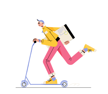 Illustration animée Un homme livre un colis sur un scooter aux formats GIF, Lottie (JSON) et AE