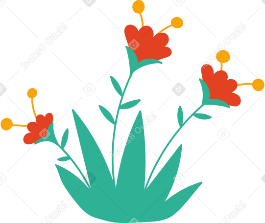 flower with leaves on the grass Illustration in PNG, SVG