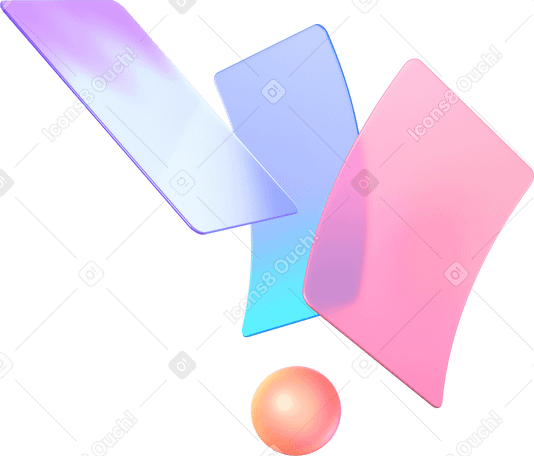 3D 浮动卡和球体 PNG, SVG