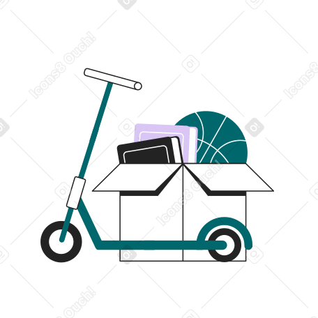 Box with children's stuff and a scooter PNG, SVG