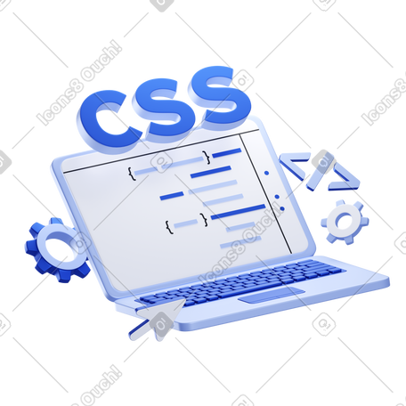 3D 用程序代码文本刻字 css 和笔记本电脑动态插图，格式有GIF、Lottie (JSON)、AE