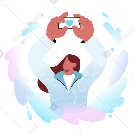 Woman with phone getting likes PNG, SVG