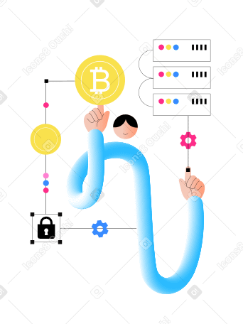 Young man mining cryptocurrency on hardware PNG, SVG