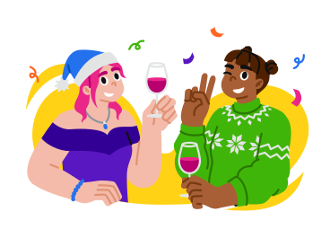 Mujeres jóvenes celebrando la navidad con vino. PNG, SVG