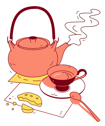Время чая, чайник и печенье в PNG, SVG