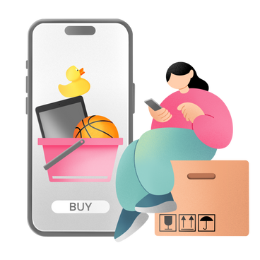 Young woman making an order in the online store PNG, SVG