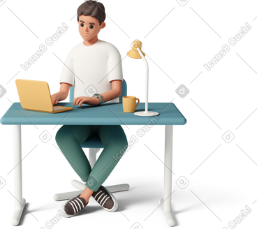 Young man working at desk PNG, SVG