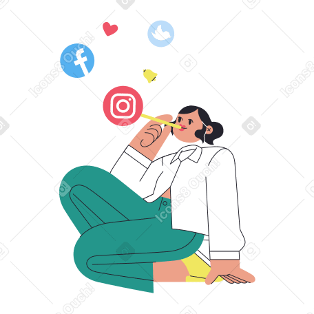 Woman blowing social media bubbles Illustration in PNG, SVG