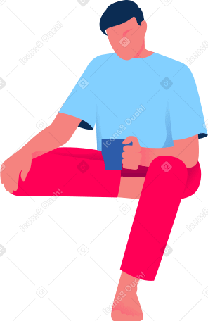 seated man holding a mug PNG, SVG