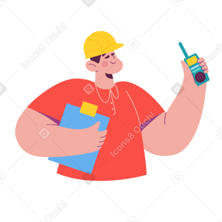 Construction worker with a walkie-talkie Illustration in PNG, SVG