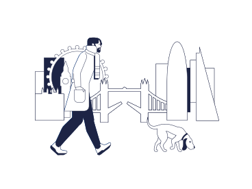 Мужчина выгуливает собаку в лондоне в PNG, SVG