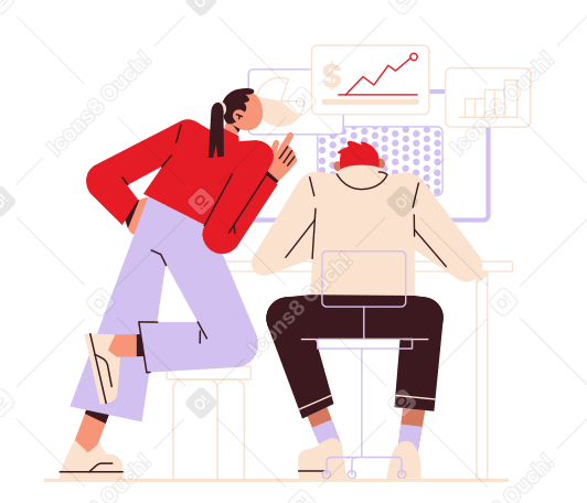 Boy and girl analyzes graphs and diagrams PNG, SVG