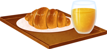 breakfast with croissant and orange juice on a tray PNG, SVG
