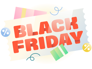 Lettering Black Friday on coupon  with boxes and percents sign text PNG, SVG