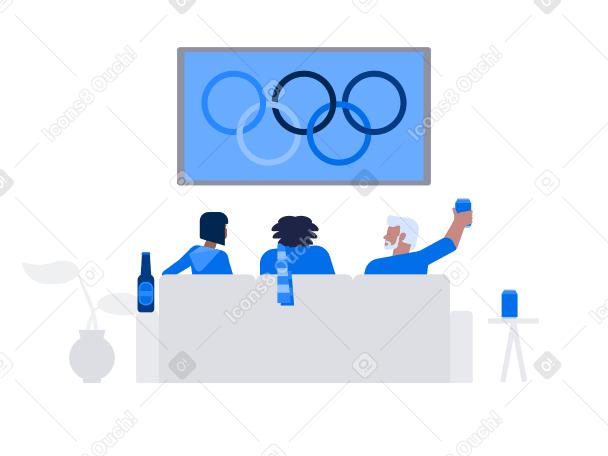 Sports fans watch the Olympic Games on TV Illustration in PNG, SVG