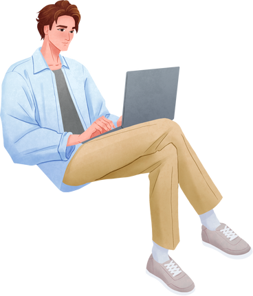 man sitting with laptop PNG, SVG