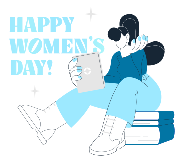 Text Happy Women's day with young woman PNG, SVG