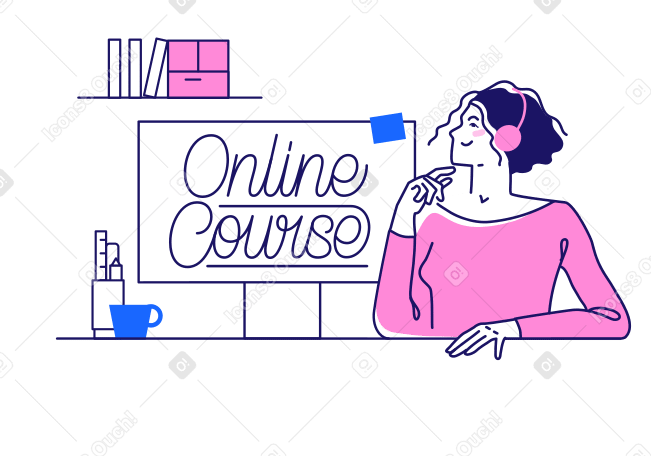 Lettering Online Course on pc screen with female student Illustration in PNG, SVG