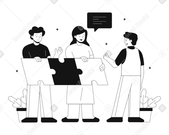 Teamwork to assemble a working puzzle Illustration in PNG, SVG