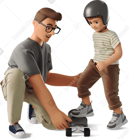 3D man and boy skateboarding PNG, SVG