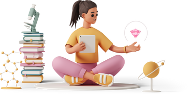 young woman studying magical pink gemstone PNG, SVG