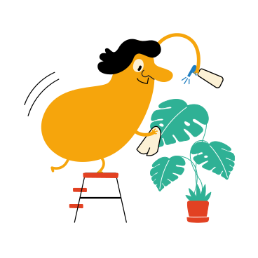 Character spraying pot plant leaves PNG, SVG