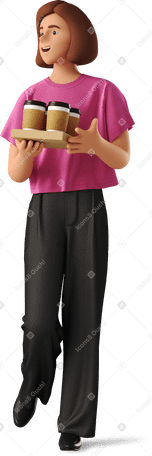 3D young woman with coffee PNG, SVG