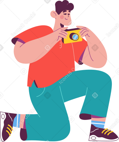 man knelt down on one knee with a camera Illustration in PNG, SVG