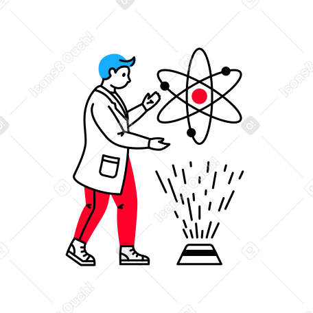 Scientist studying the atom by hologram PNG, SVG