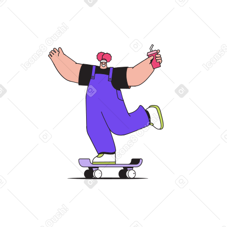 Girl with drink on skateboard Illustration in PNG, SVG